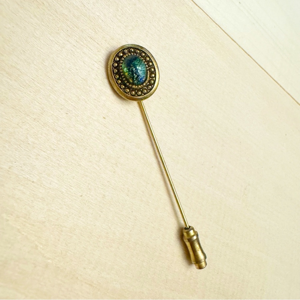 Vintage Dragons Breath Stickpin Golden Jelly Opal Victorian Raised Relief